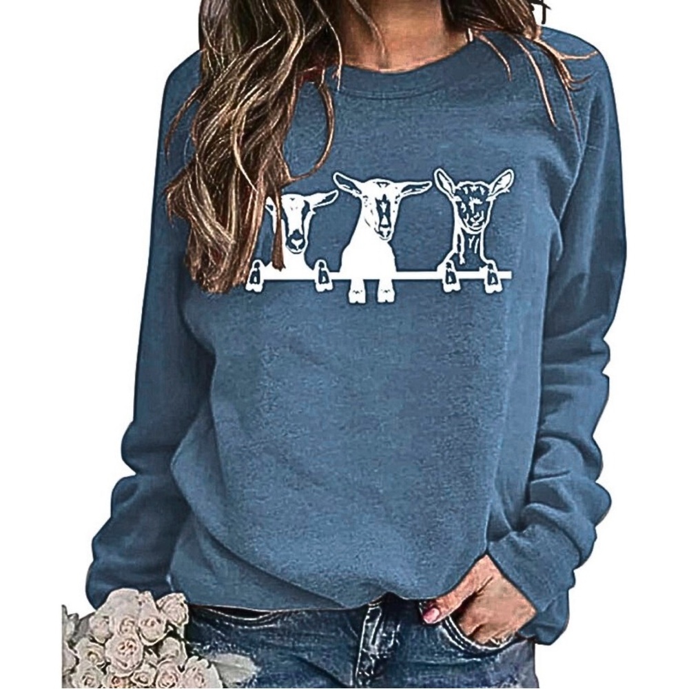 Goat Sweatshirt in Heather Blue Size XL